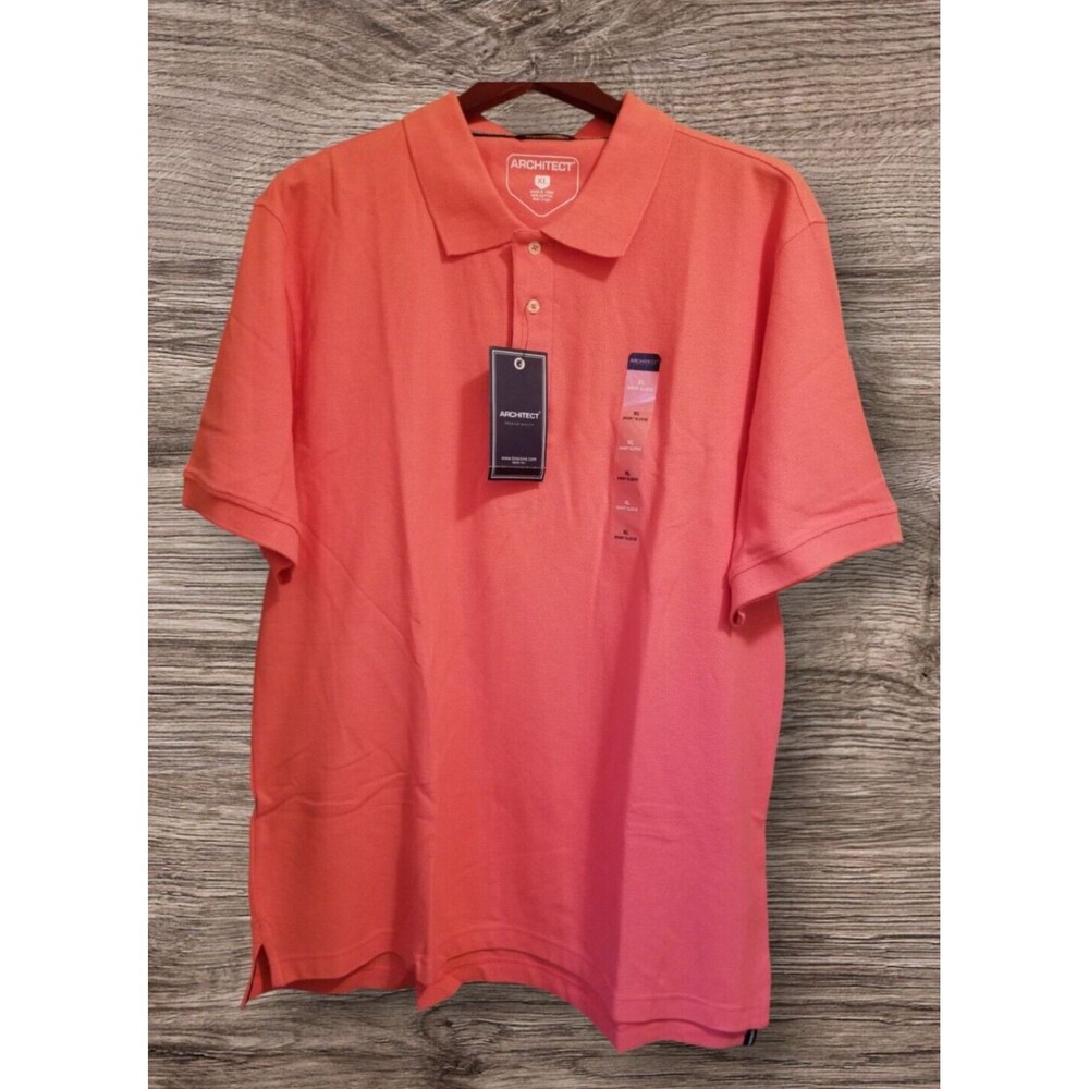 Architect Men's Polo Shirt Size XL Shrink & Fade Resistant New Tags Coral Pink
